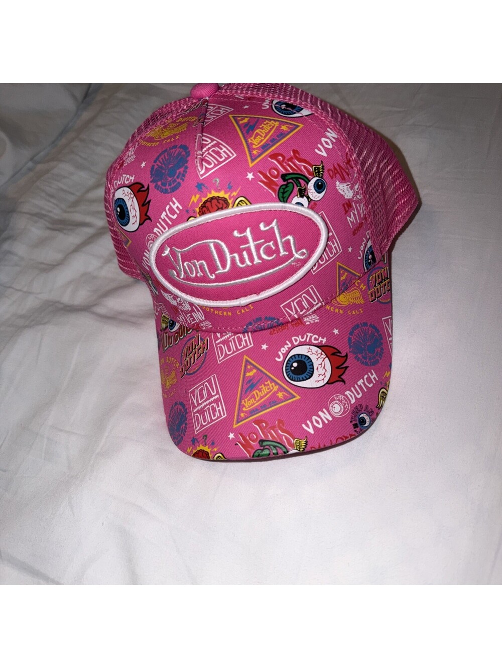 Von Dutch hot pink Jax all over print trucker hat one size